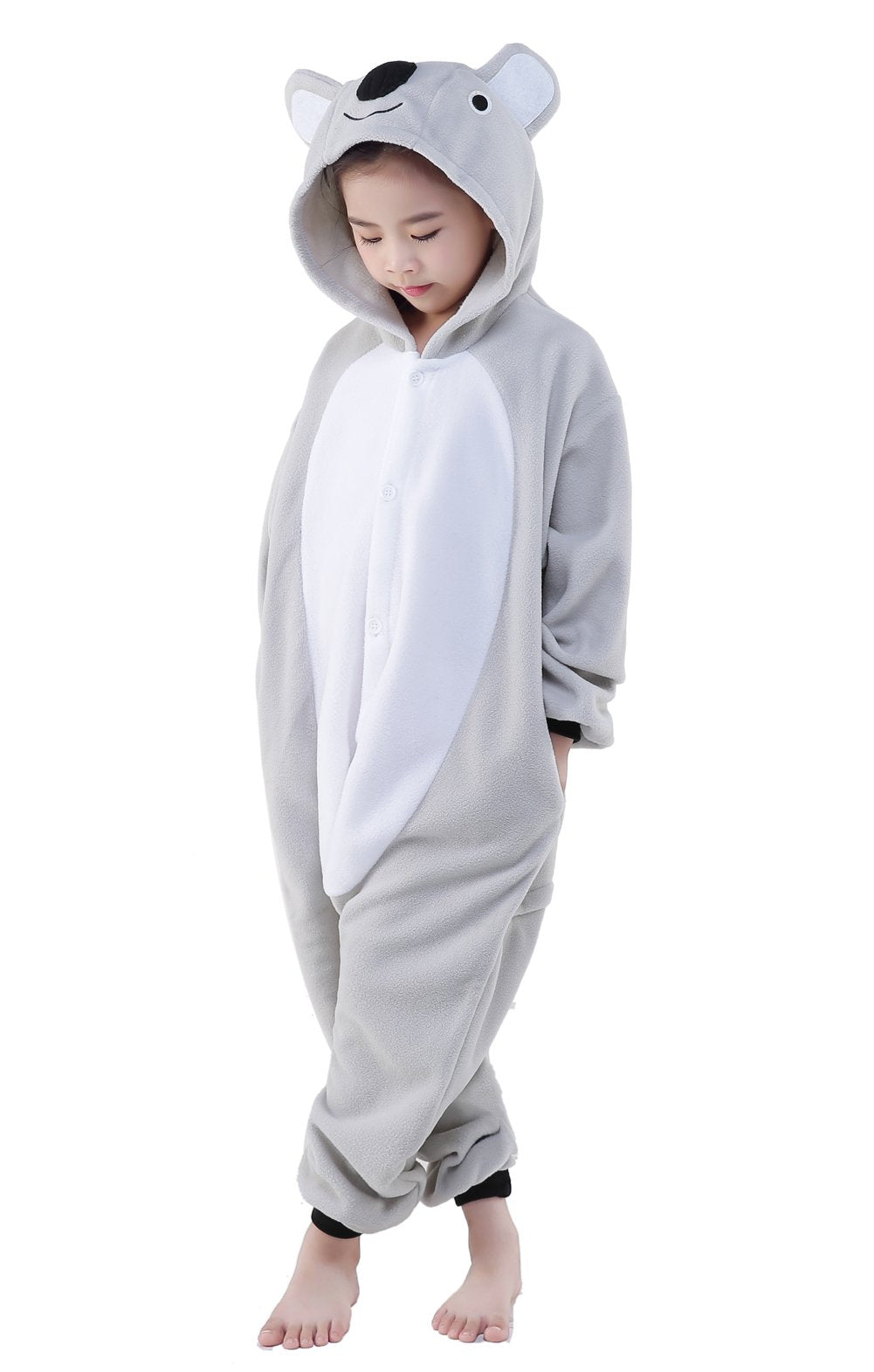 CANASOUR Koala Onesie Kids Halloween Cosplay Costume Girls One Piece Pjs Anime Unisex Hoodie Pajamas Grey For 8-10 Years Boys Pa