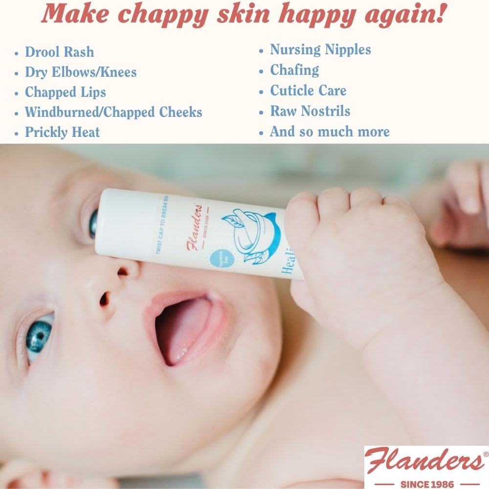 Flanders Healing Balm Stick - Safe For All Ages, Irritated Skin & Lips, Nipple Balm, Drool Rash, Raw Cuticles, Windburned Cheeks