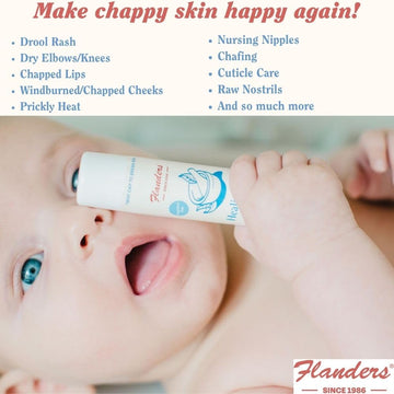 Flanders Healing Balm Stick - Safe For All Ages, Irritated Skin & Lips, Nipple Balm, Drool Rash, Raw Cuticles, Windburned Cheeks