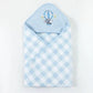 Hi mom Baby Hooded Towel, Peach Gingham, Teddy Bear Rainbow Embroidery, Soft Wrap for Infants (Blue)