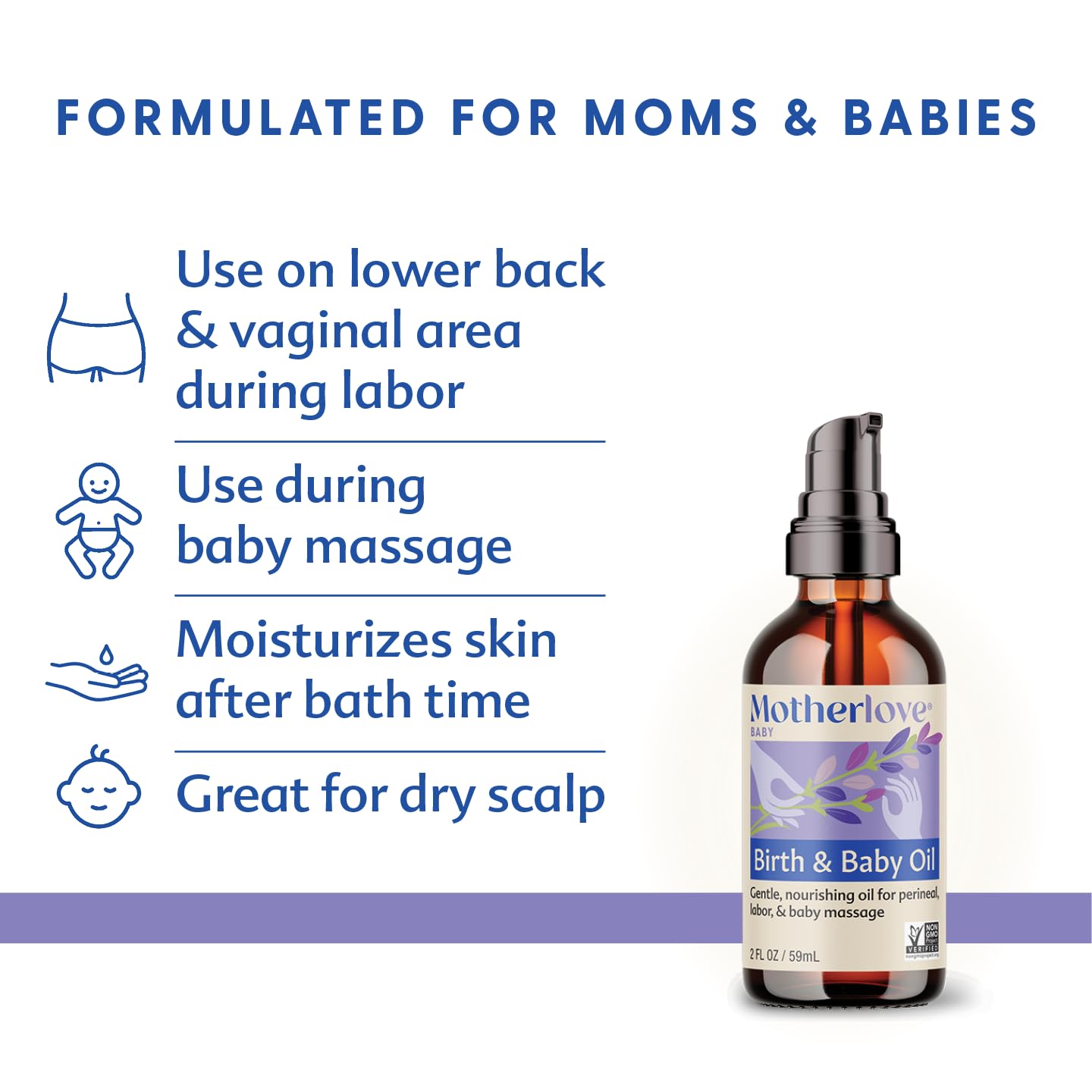 Motherlove Birth & Baby Oil (2 Oz) Gentle Lavender-Infused Oil For Perineal, Labor & Baby Massage-Non-Gmo, Organic Herbs