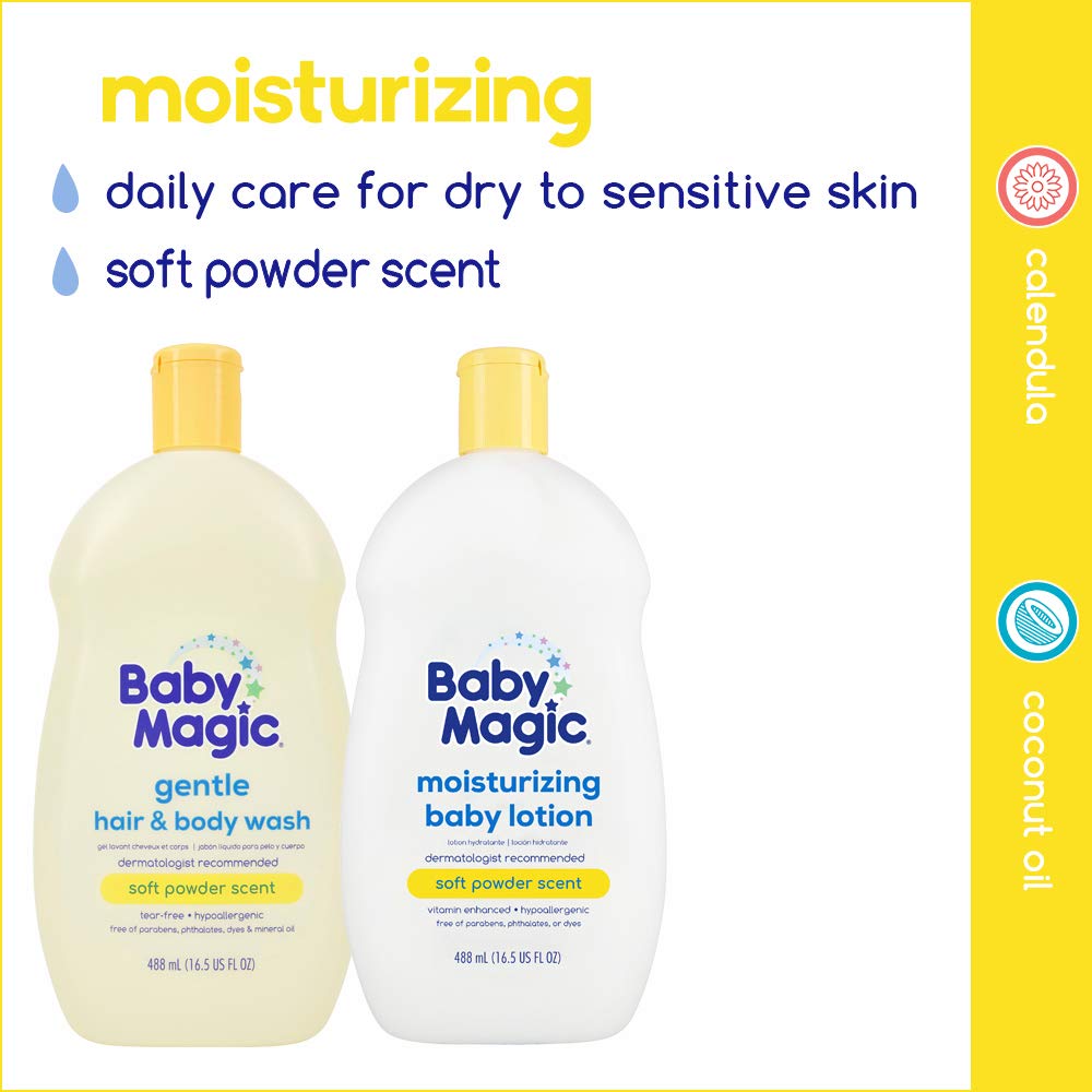 Baby Magic Gentle Hair & Body Wash, Soft Powder Scent, 30 Fl Oz, Pack Of 4, With Nourishing Calendula And Coconut Oil