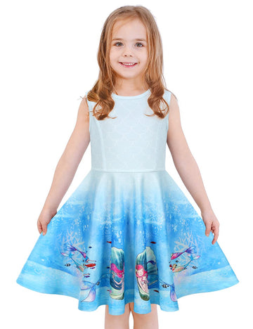 Labeca Baby Girls Printed Casual Party Dresses Twirly Sleeveless Dress Mermaid Blue Xs
