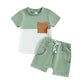 Yingisfitm Baby Boy Shorts Set Short Sleeve Tshirt Top Shorts Pants Cute Boy Summer Outfit Toddler Infant Clothes (Block Green,2