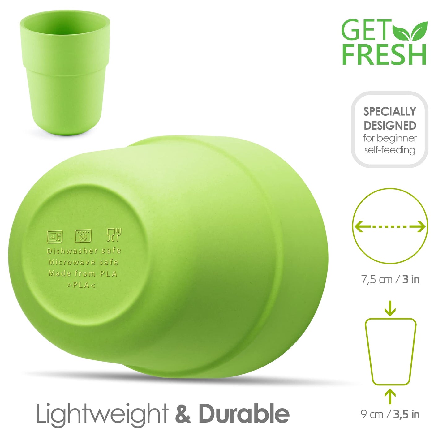 Get Fresh Pla Kids Cups Set - 4-Pack Melamine-Free Dinner Cups For Kids And Toddlers - Microwave Safe Stackable Bpa-Free Pla Chi