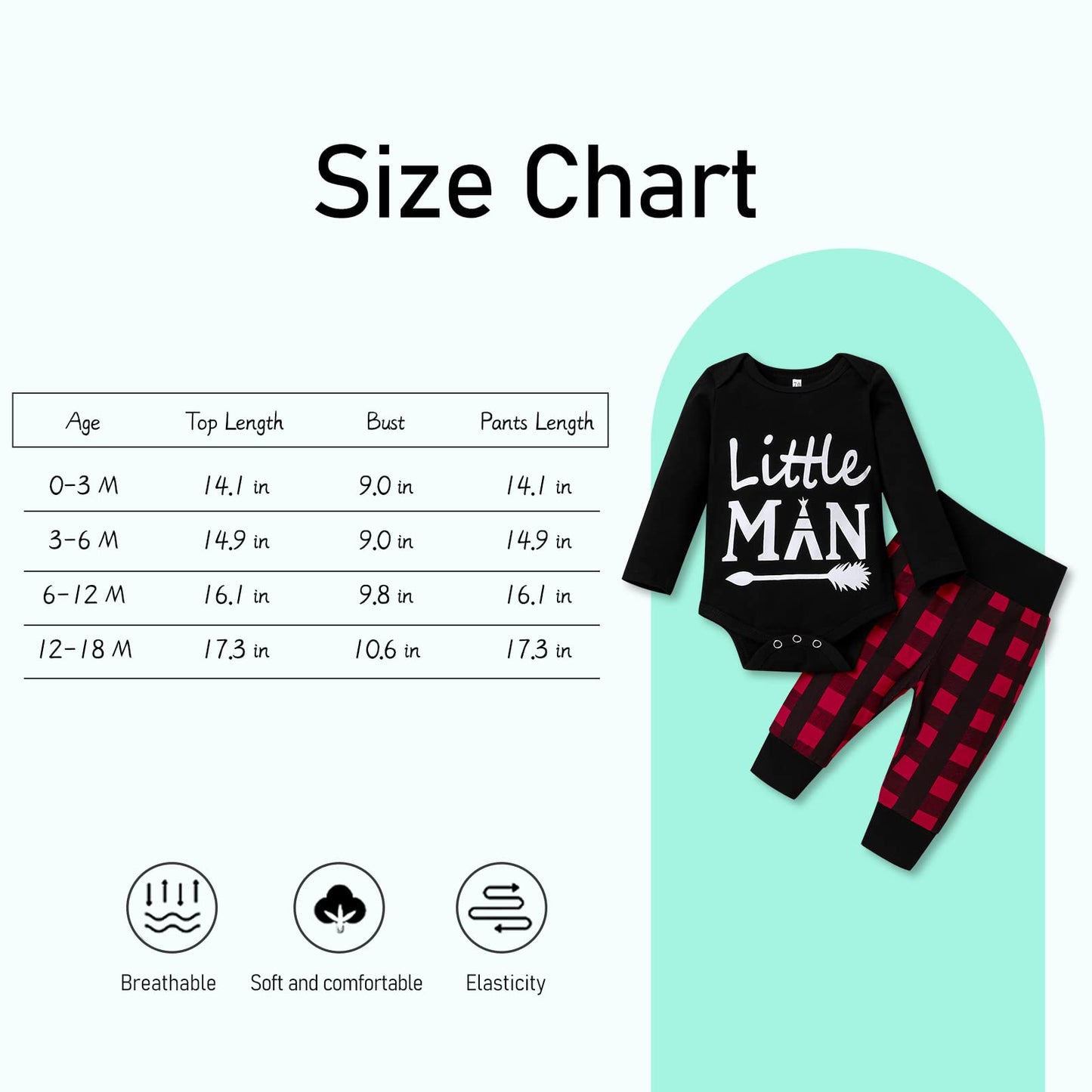 Tuemos Newborn Baby Boy Girl Clothes Little Man Long Sleeve Romper,Plaid Pants + Cute Hats 3Pcs Outfit Set(0-3 Months)