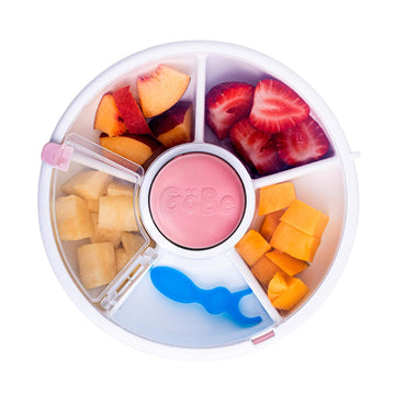 Gobe Kids Snack Spinner With Name Stickers - Reusable Snack Container With 5 Compartment Dispenser And Lid | Bpa & Pvc Free | Di