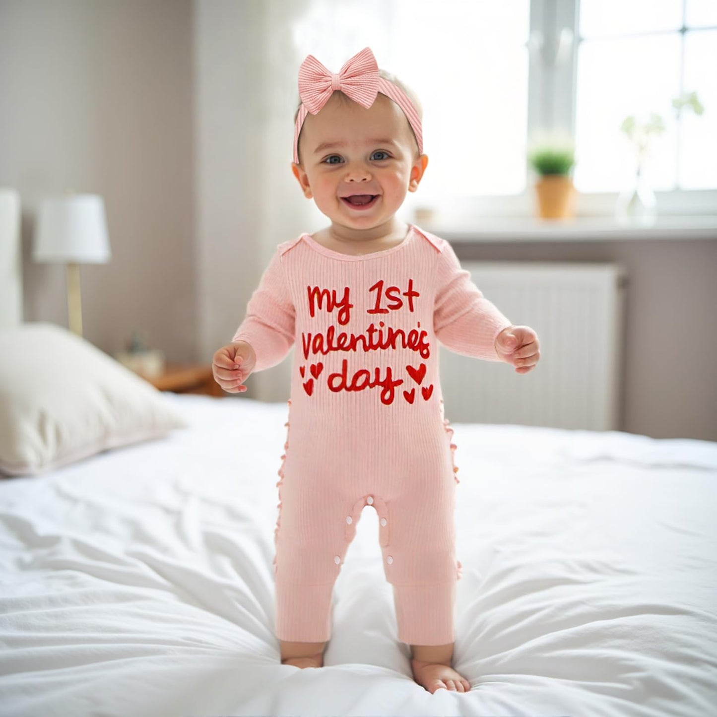 Citgeett My First Valentines Day Baby Girl Outfit Long Sleeve Romper Jumpsuit Winter Fall Newborn Girl Outfits Clothes (Pink, Ne