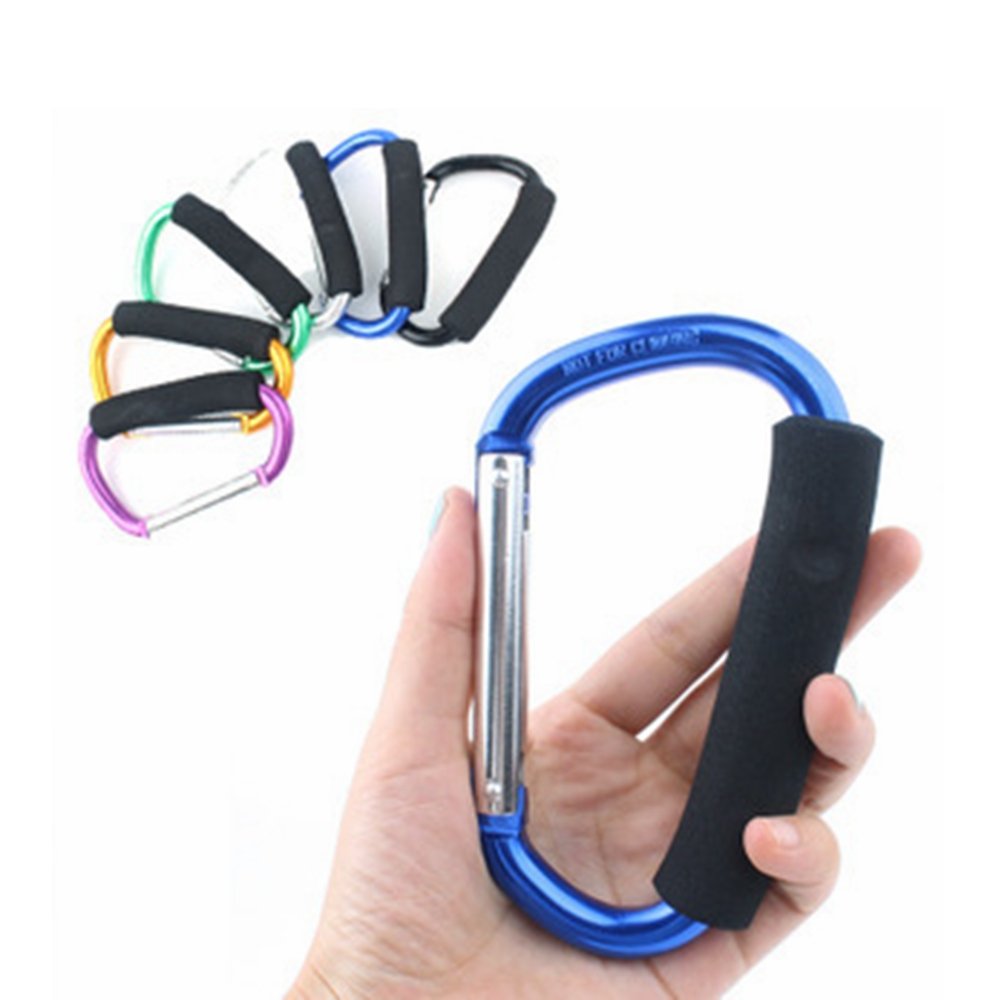 2X Carabiner Hook - 5.4 Large Aluminum D-Style Carry Handle with Sponge for Shopping Bags Handbag Tote Stroller Carrying