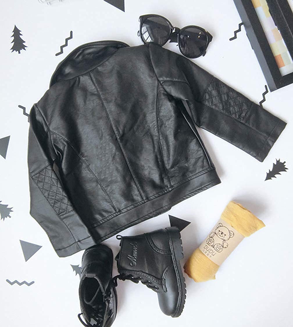 Uniqueone Baby Boys Girls Kids Outfits Spring Autumn Pu Faux Leather Lapel Jacket Oblique Zipper Outerwear Coat Size 6-12 Months