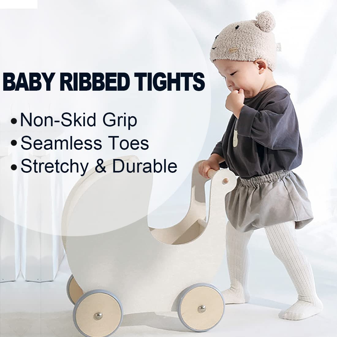 Epeius Baby Tights Baby Girls Non-Slip Ribbed Leggings Newborn Girls Seamless Cotton Stockings Pantyhose Footed Tights 3 Pairs P