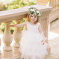 2Bunnies Girl Peony Lace Back A-Line Tiered Tutu Tulle Flower Girl Dress (White Sleeveless Maxi, 3T)