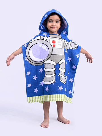 Yellow Bee Astronaut Hooded Poncho Towel for Boys (250 GSM) Blue, Grey, 37 Years