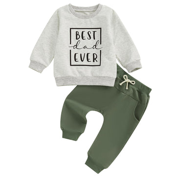 Kupretty Toddler Baby Boy Clothes Valentines Day Outfit Graphic Long Sleeve Crewneck Sweatshirt + Joggers Pants Sets (Dad Gray,