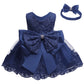 Little Girls Christmas Embroidery Lace Dresses Princess Easter Halloween Wedding Formal Event Dress(Navy Blue,120)