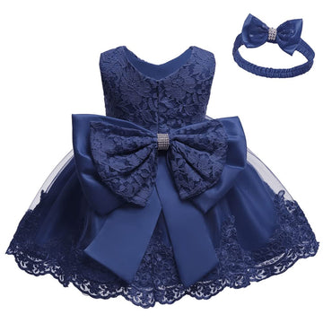 Little Girls Christmas Embroidery Lace Dresses Princess Easter Halloween Wedding Formal Event Dress(Navy Blue,120)