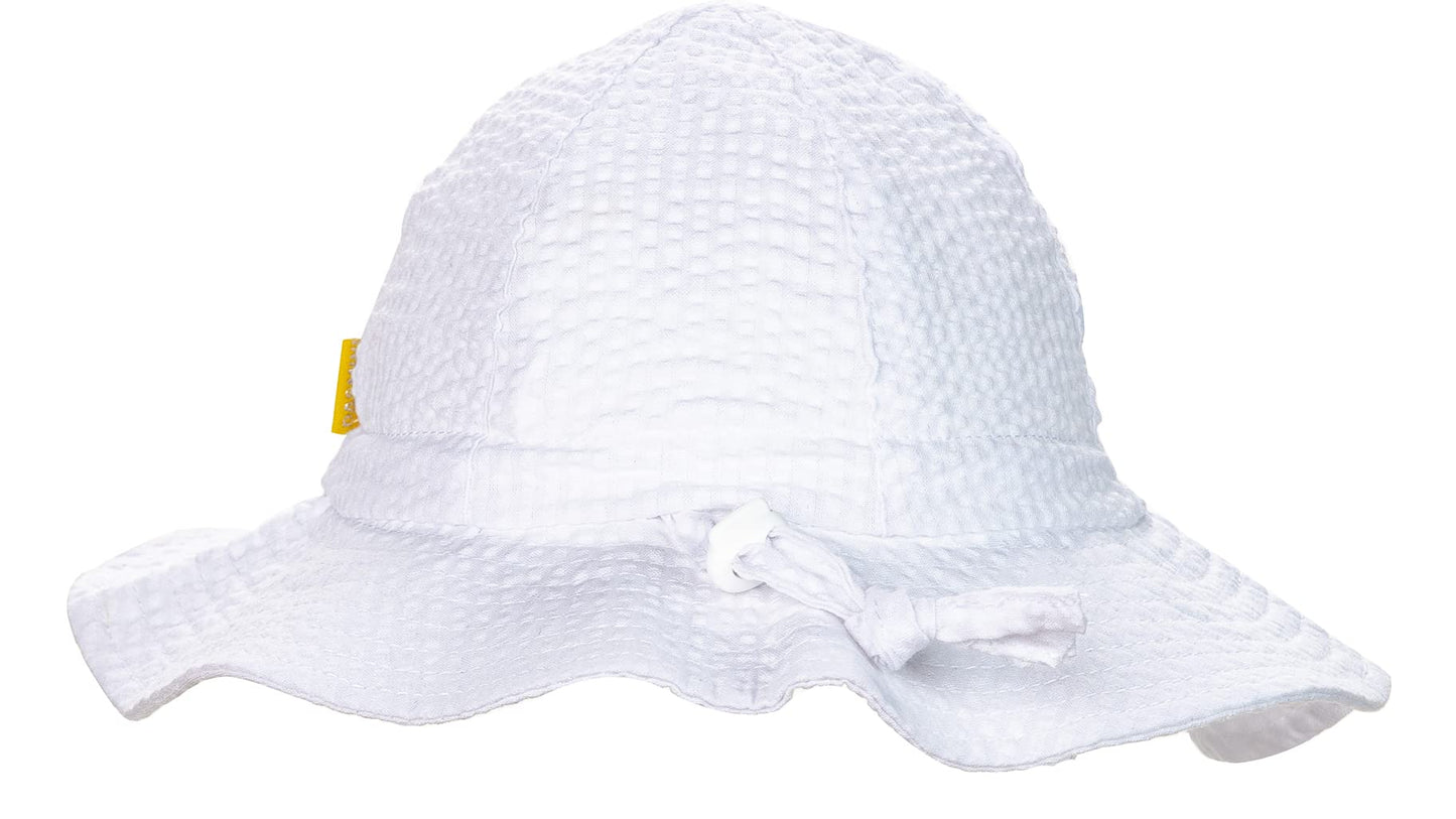 Dasmini Baby & Toddler Wide Brim Sun Hats Upf 50+ Sun Protection Bucket Cap Cute Adjustable Hat (Wht Seersucker, 0-6M)