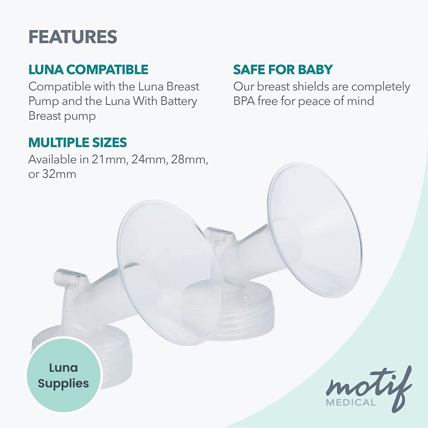 Motif Medical, Luna Breast Shields Flanges, Replacement Parts For Luna Breast Pump