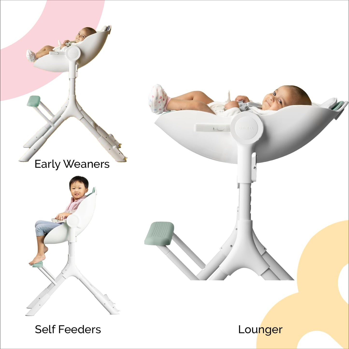 Oribel Cocoon Z High Chair & Baby Lounger | Perfect High Chair For Toddlers/Newborns | Glides Easily On All Surfaces | Secure Lo