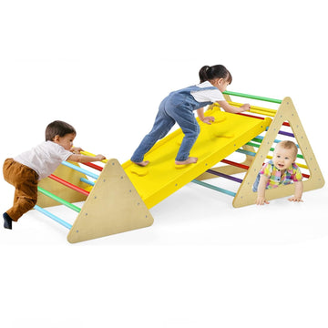 Costzon Climbing Toys For Toddlers, 3 In 1 Woodentriangle Climber With Ramp, Multi-Combination Play Methods, Kids Montessori Pla