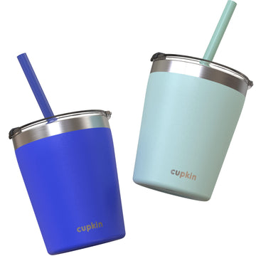 Cupkin Sippy Cup For 1 Year Old, The Original Stackable 8 Oz Stainless Steel Tumbler, Set Of 2 Powder Coated Insulated Straw Cup