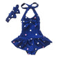 Dalary Baby Girls One Piece Swimsuits Beach Wear with Headband(Small, Blue)