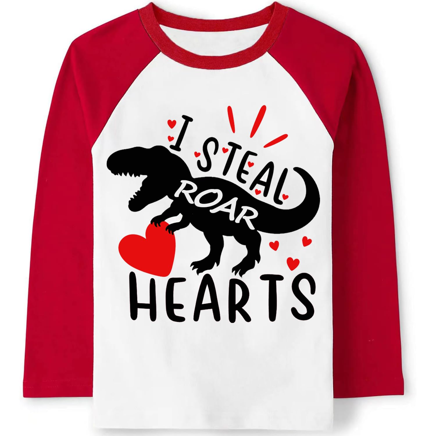 Little Boys Valentine Day Shirt Toddler Dinosaur Heart Outfits Raglan Long Sleeve Tee Tops For Kids 7 Years
