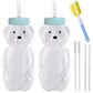 Honey Bear Straw Cups, Juice Bear Bottle Drinking Cup Long Straws With 4 Flexible Straws & Cleaning Tools, 8-Ounce Therapy Sippy