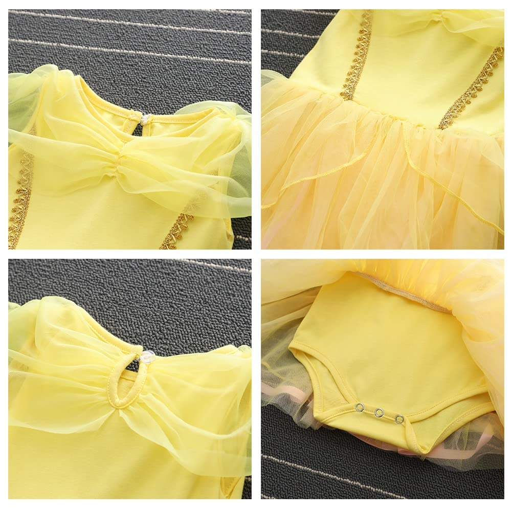 Myrisam Baby Girls Belle Princess Birthday Romper Tutu Dress Beauty And The Beast Halloween Costumes W/Headband