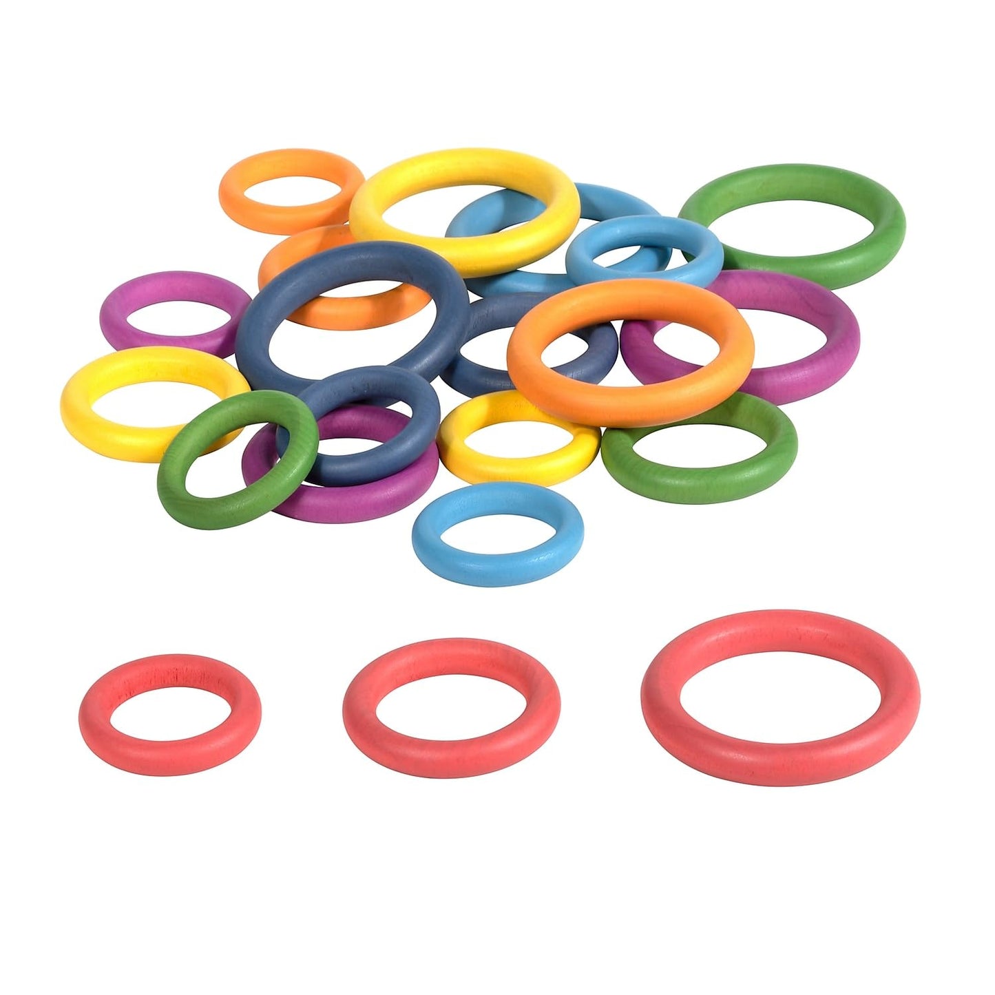 TickiT-73977 Rainbow Wooden Rings - Set of 21 - 3 Sizes - Counting and Sorting Rings - Loose Parts Wooden Toy for Babies and Tod