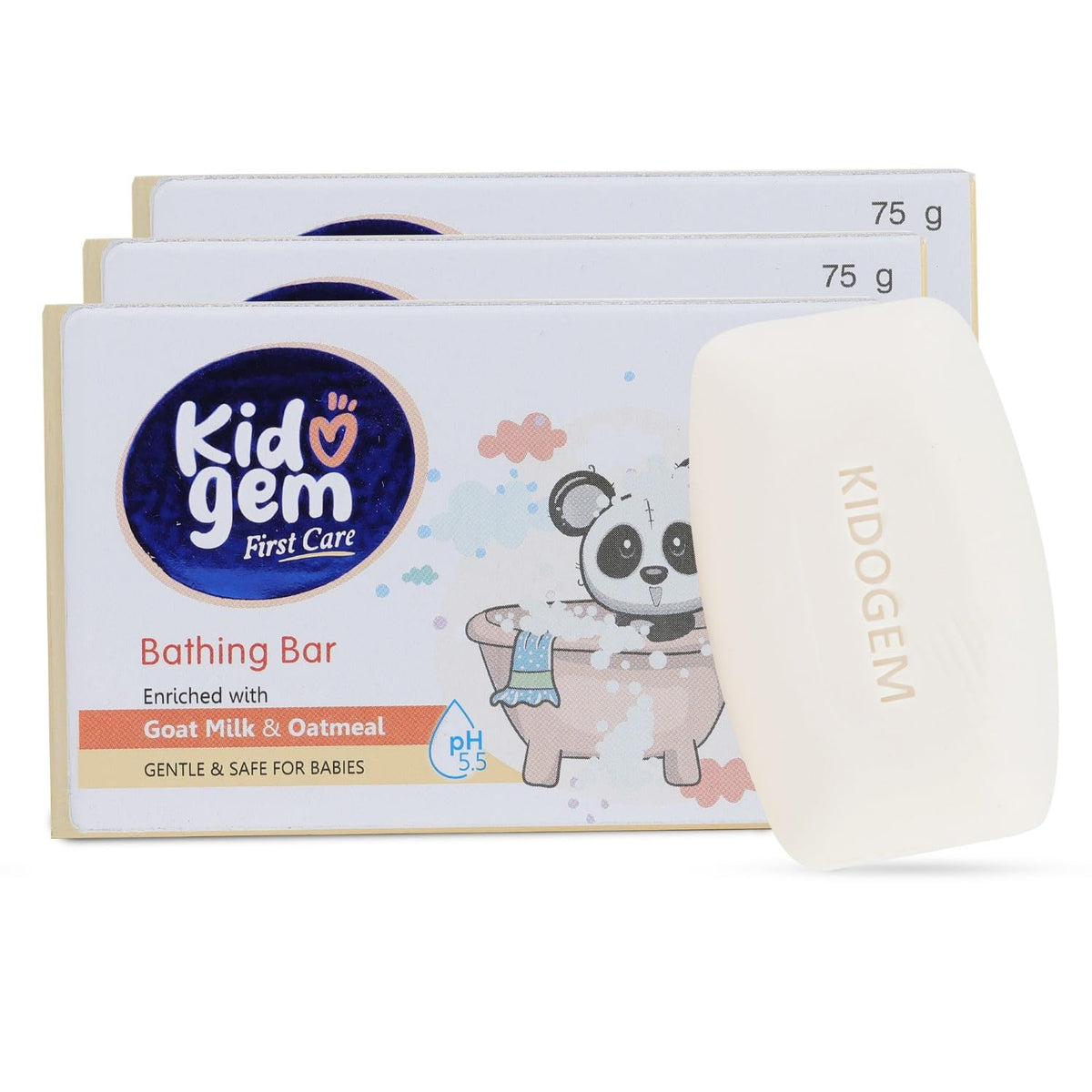 Kidogem Bathing Soap For Kids  75G(Pack Of 3) | Enriched With Goat Milk, Oatmeal & Shea Butter | Baby Soap For Newborn | Preven
