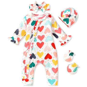 Aalizzwell Newborn Baby Girls Valentines Day Romper Infant Winter Clothes Coming Home Outfit Nb Heart Clothing White