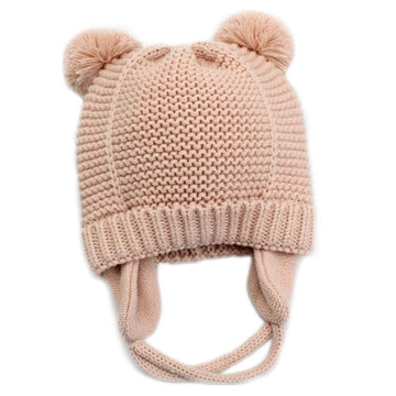 Baby Girls Beanie Earflaps Hat - Infant Toddler Soft Warm Knit Hat Kids Winter Hat With Fleece Lining (Pink,S)