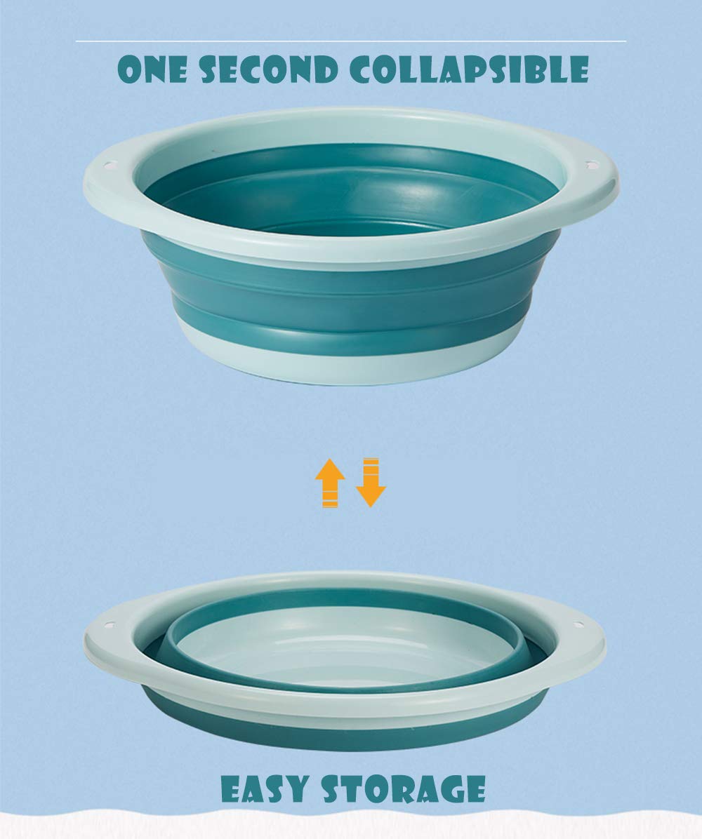 Orizzp 3-Pack Collapsible Wash Basin Set, Baby Kids Wash Basin Dish Tub For Travel Home, 3 Different Sizes Set Space Saving Blue