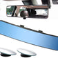 Universal 11.4 Inch Clip On Rearview Mirror - Anti Glare, Wide Angle - Convex - Blue Tint (Bonus 2 PCS Blind Spot Mirrors)