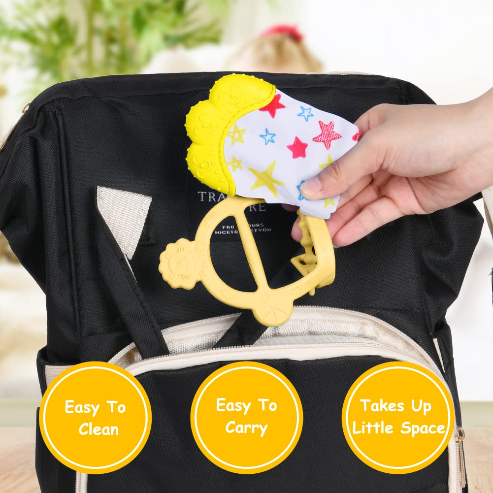 Vicloon Silicone Teething Mitt, 2Pcs Baby Teething Mitten, Baby Teething Toy with Adjustable Strap, Crinkle Sound and Textured,