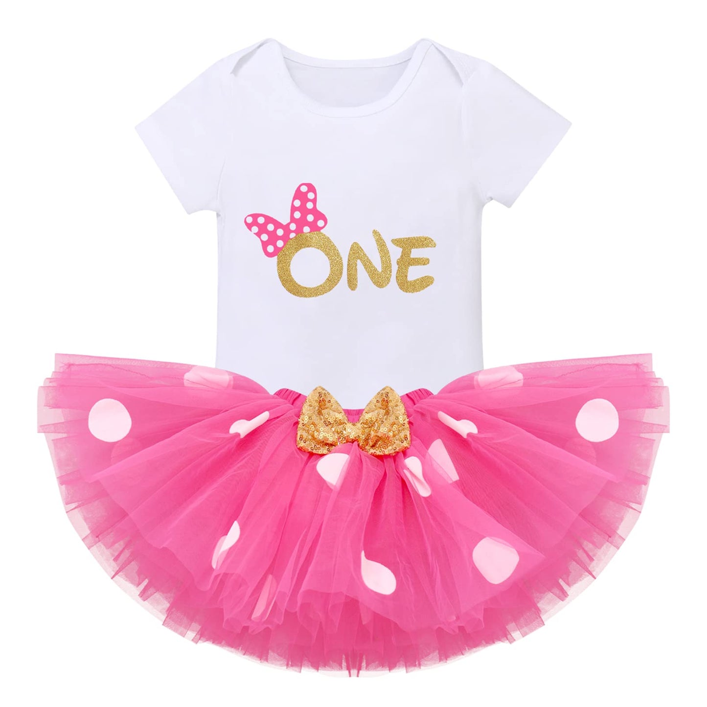 Newborn Baby Girls 1St Birthday Outfit Polka Dots One Romper Tutu Skirt Mouse Ears Headband Cake Smash Costume For Photo Shoot C