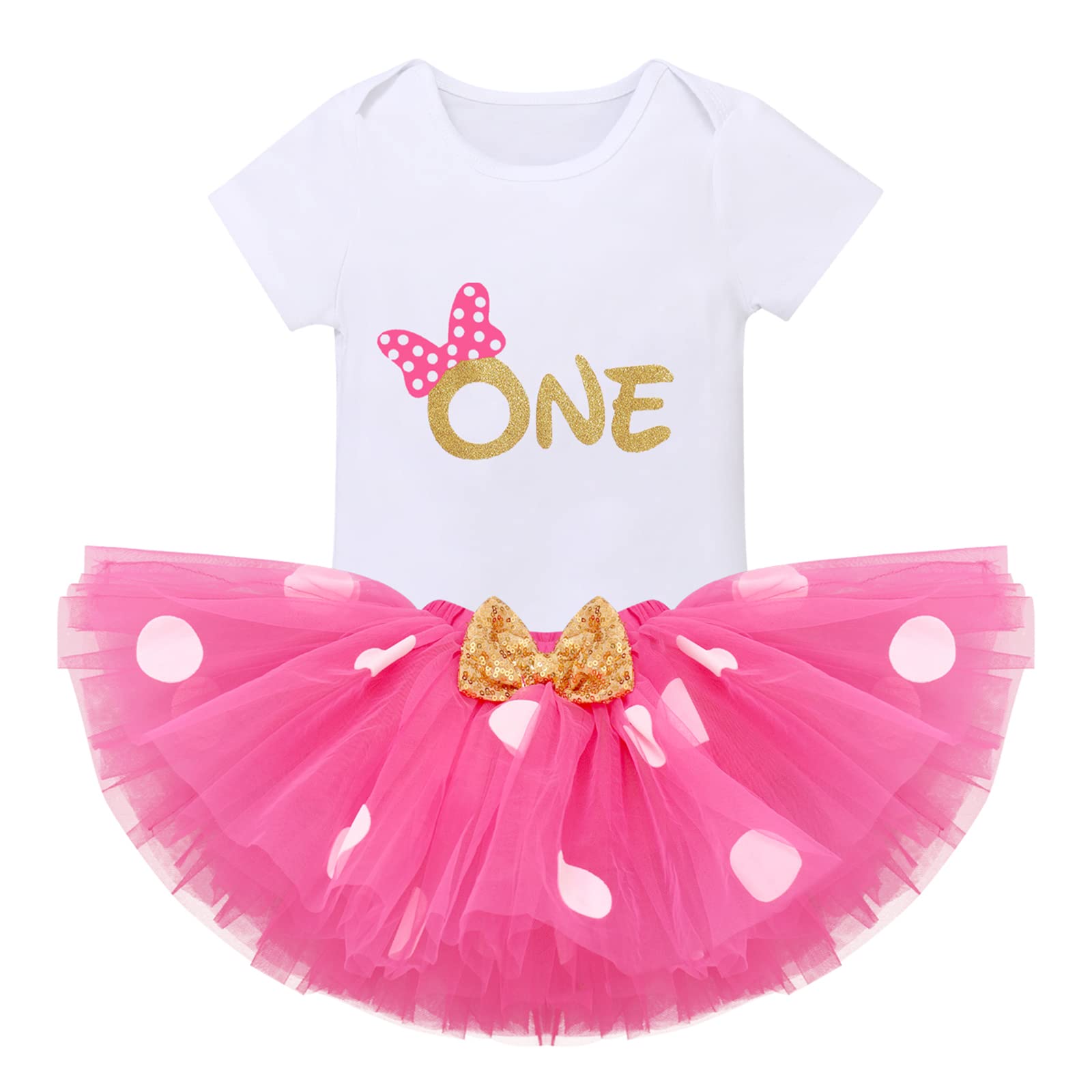 Newborn Baby Girls 1St Birthday Outfit Polka Dots One Romper Tutu Skirt Mouse Ears Headband Cake Smash Costume For Photo Shoot C
