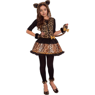 Lingway Toys Cheetah Costume For Girl'S Halloween,Girl'S Leopard Costume Dress With Tights,Glovelettes,Tail Large(12-14)