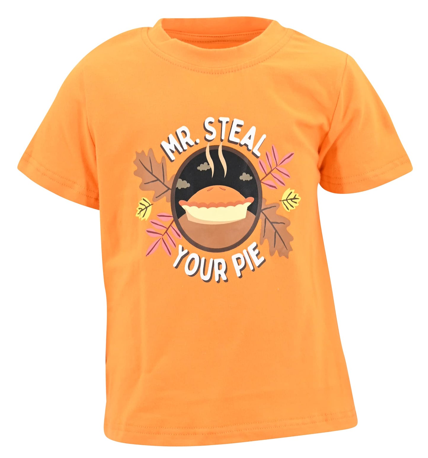Boys Mr Steal Your Pie Funny Kids Thanksgiving Clothes T Shirt (6Y, Orange)