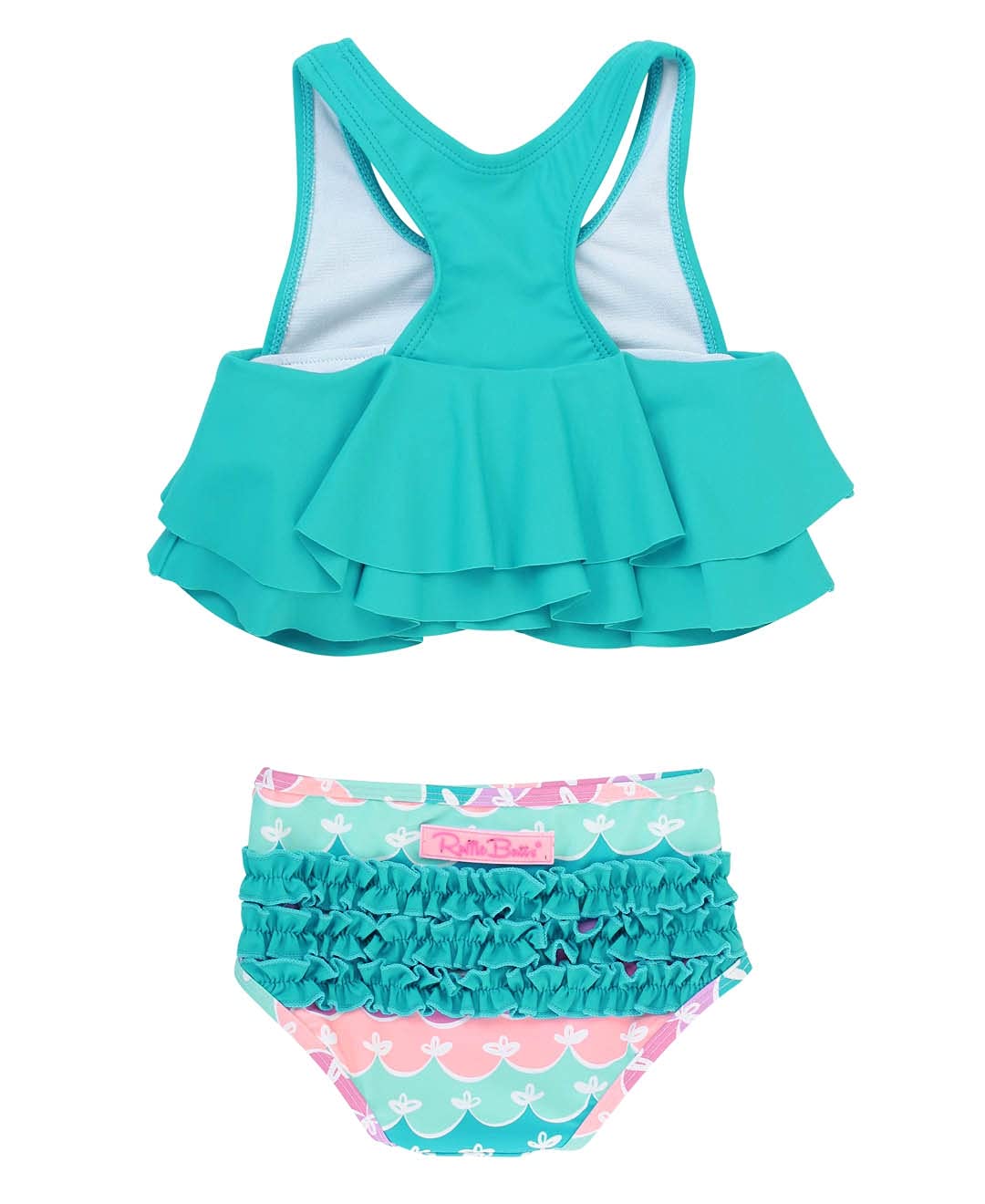 Rufflebutts Baby/Toddler Girls Mermaid Aqua Ruffle Bikini - 3-6M