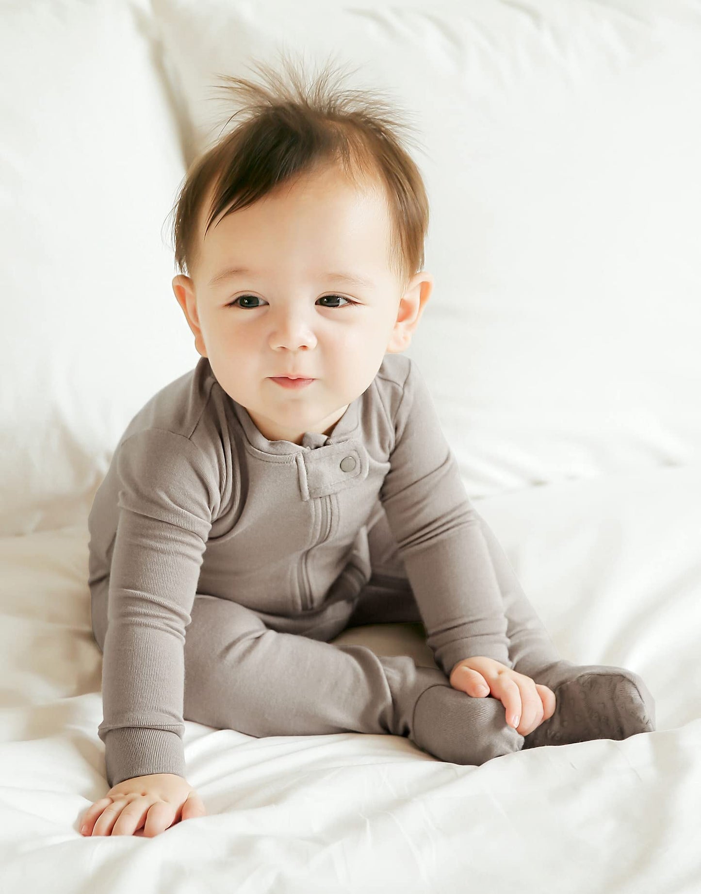 Vaenait Baby Toddler Boys Girls Solid Footie Pajama Cozy Modal Beige 0-3M