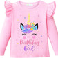Birthday Girl Shirt Toddler Baby Girls Unicorn T-Shirt 2Nd 3Rd 4Th 5Th 6Th 7Th Birthday Pink Tee Fall Outfit Fly Sleeve 2T