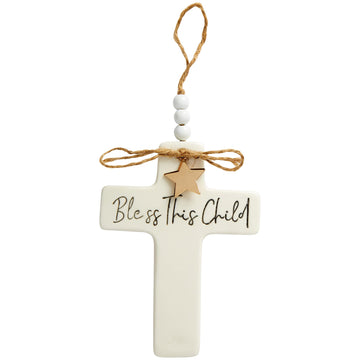 C.R. Gibson Bcc-21544 Bless This Child Ceramic Baby Cross Religious Nursery D  Cor, 4.5' W X 6.5' H, Multicolor