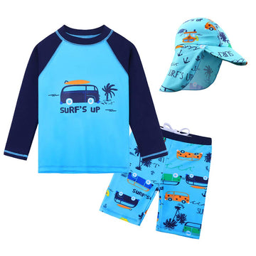 Huaaniue Baby Toddler Boy Swimsuit Rashguard Set Swimwear Upf 50+ Car With Hat 3-4 T