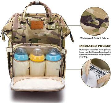 Limhoo Diaper Bag Backpack For Men Dad, Waterproof Large Canvas Camo Nappy Bags, Baby Care Bag (Camo)