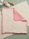 Baby Muslin Blanket with Ruffle Border, Dinosaur Print, Blue, Soft Cotton, Newborn Swaddle (BeigePink1)