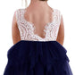 2Bunnies Girl Peony Lace Back A-Line Tiered Tutu Tulle Flower Girl Dress (Navy Sleeveless Short, 6M)