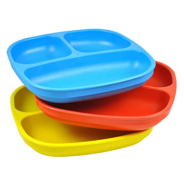 Re Play 7' Divided Toddler 3 Pack Plates With Deep Sides And Three Compartments For Easy Self Feeding - Bpa Free - Dishwasher S