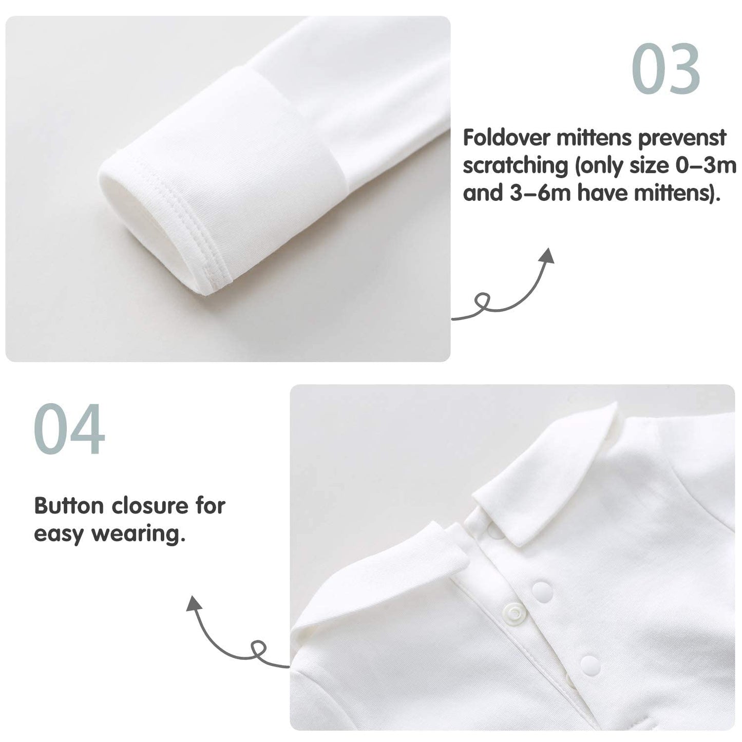 Pureborn Baby Boys Organic Cotton Bodysuit Peter Pan Collar Infant Long Sleeve White 6-9 Months